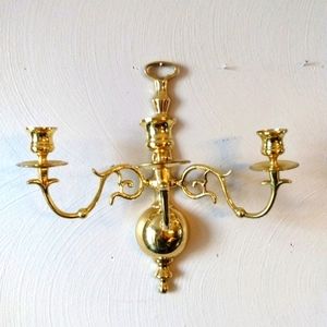 Three arm brass wall candleholder